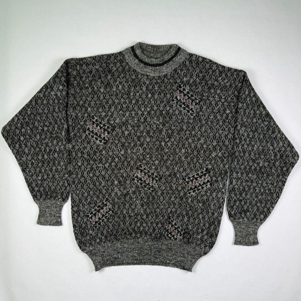 Kensington Made in Italy Wool Blend Sweater Gray Black Geometric Large